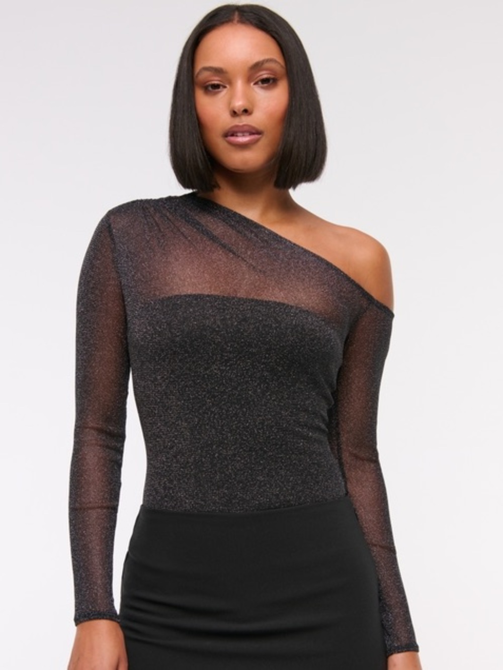 Abercrombie & Fitch Long-Sleeve Asymmetrical Draped Mesh Bodysuit size S